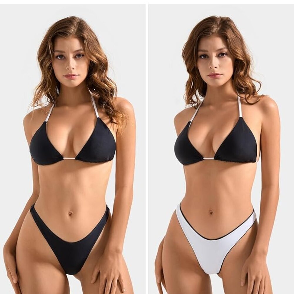 SUUKSESS Women Halter String Two Piece Bikini Sets Reversible Thong Swimsuit